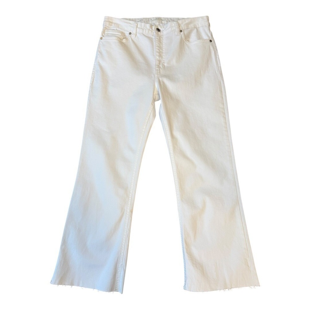 NEW MNG Sienna Flare Jeans High-Waisted Cropped Raw Hem White Size 12 NWT